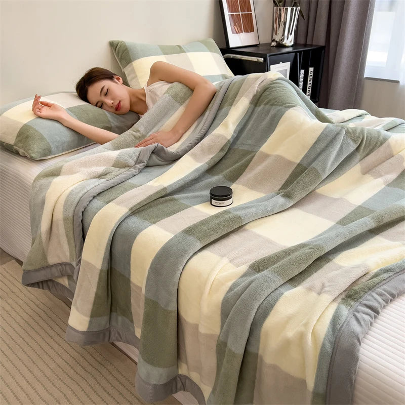 Double Layer Solid Color Milk Velvet Blanket Autumn Winter Thick Warm Plush Blanket for Sofa or Bed