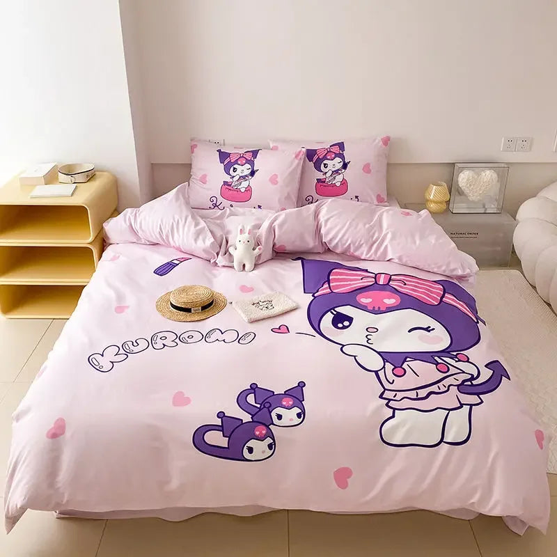 Cinnamoroll Kids Duvet Cover Cartoon Kuromi Three Piece Bedding Set Cute Hello Kitty Quilt Cover and Pillowcase for Bedroom Decoration