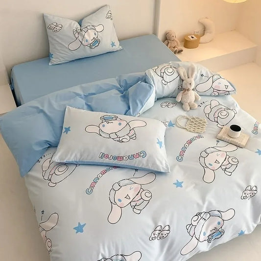 Cinnamoroll Kids Duvet Cover Cartoon Kuromi Three Piece Bedding Set Cute Hello Kitty Quilt Cover and Pillowcase for Bedroom Decoration