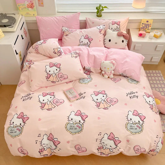 Kuromi Melody Cartoon Duvet Cover Hello Kitty Cinnamoroll Kids Bedding Set Student Dormitory Cute Duvet Cover Bedroom Decor