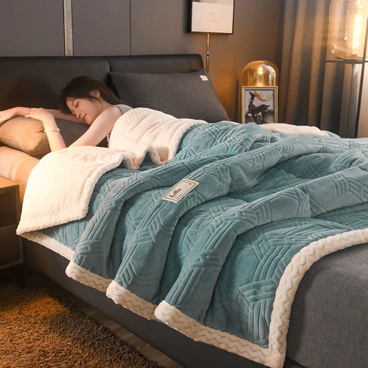 Thick Milk Velvet Warm Blanket for Winter Soft Fleece Sherpa Plush Blanket for Sofa or King Size Bed