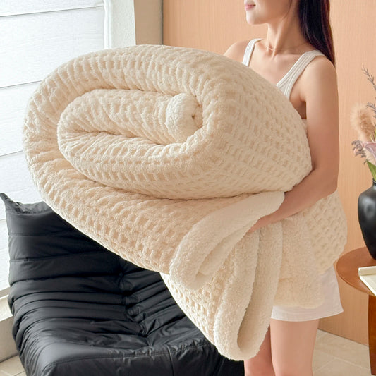 Autumn Winter Thick Warm Fleece Blanket Double Layer Artificial Lambswool Throw Blanket for Sofa or Bed Queen Size