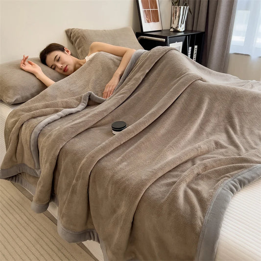 Double Layer Solid Color Milk Velvet Blanket Autumn Winter Thick Warm Plush Blanket for Sofa or Bed
